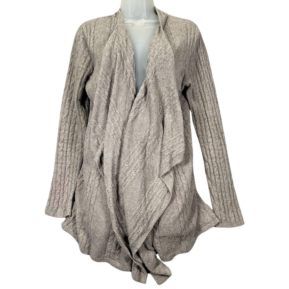 Barefoot Dreams Bamboo Chic Lite Cardigan Women's L/XL Taupe Drape Cable Knit